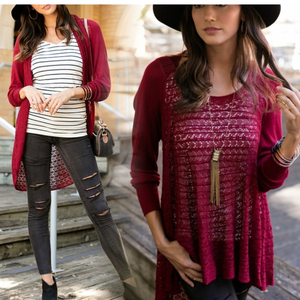 Grace & Lace Coral Two Fit Knit – Flowy Cardigan/Sweater, XS-M, Boho Cottagecore